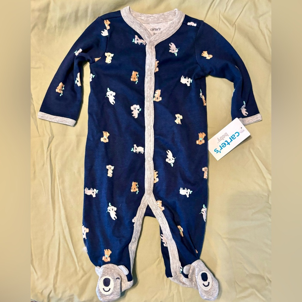 New Carters 3 months baby long sleeved body suit - dark blue with koalas